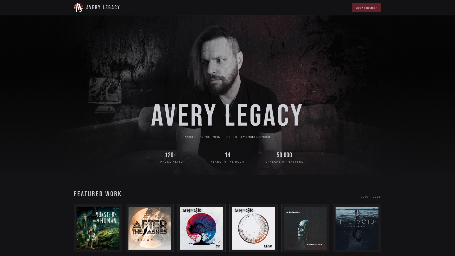 Avery Legacy producer portfolio homepage