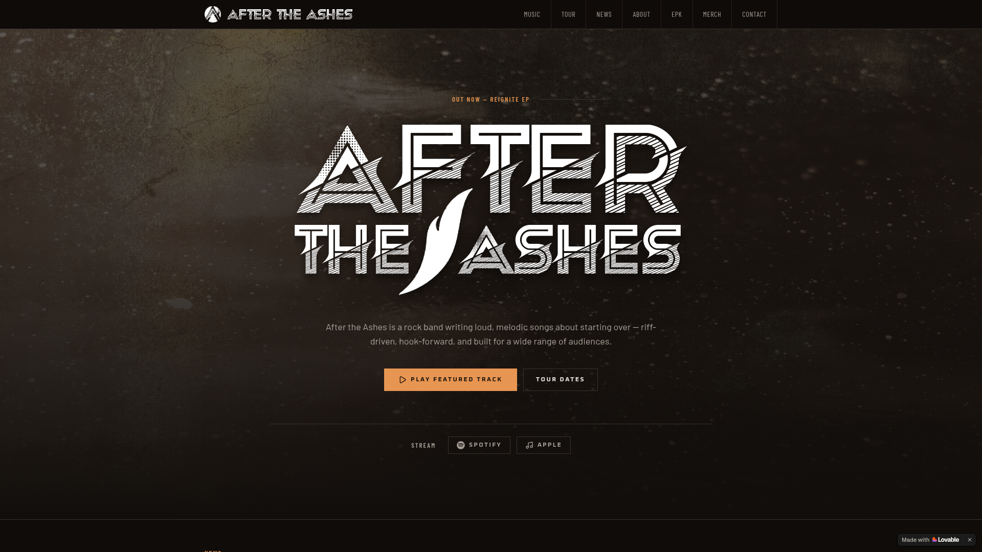 After the Ashes official band website homepage