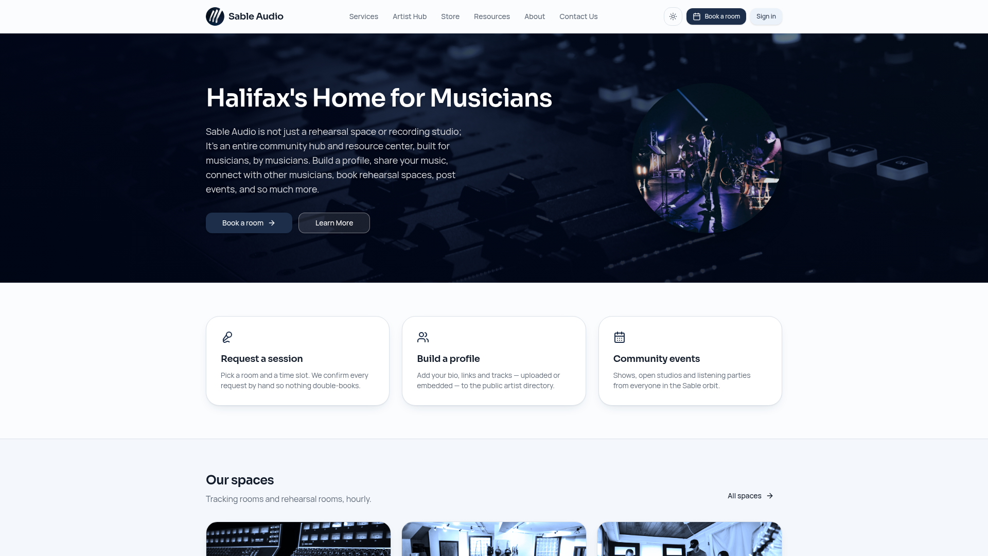 Sable Audio website homepage